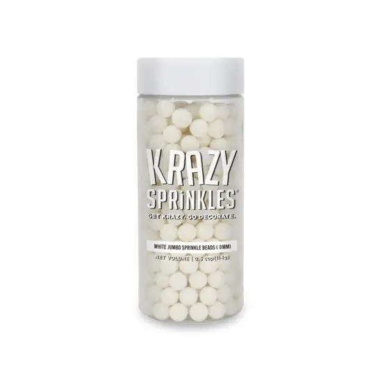 Krazy Sprinkles - White 8mm Beads (1/2 Cup, 1x Jar) for Cakes, Ice Cream & Cookies {4}