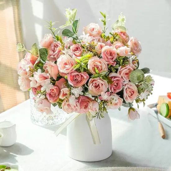 Elegant Artificial Silk Rose Bouquet with Vase &ndash; Perfect for Home, Office & Event D&eacute;cor {3}