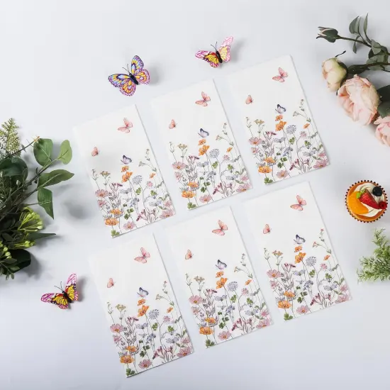 100Pcs Floral Guest Napkins Disposable Butterfly Flower Paper Napkins Wildflower Garden Blossom Hand Towels for Spring Wedding Anniversary Bridal Baby Shower Tea Party Table Decor {5}