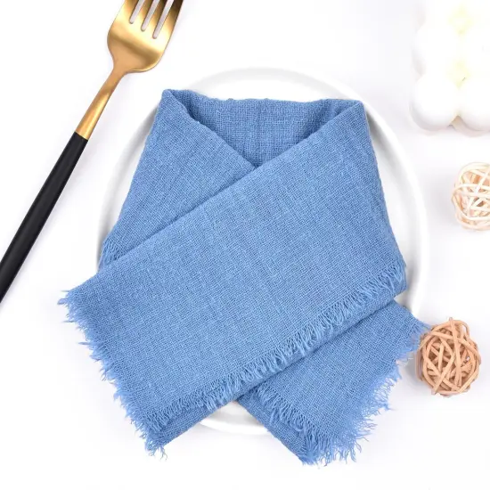 Dark Blue 6 Pack Handmade Cloth Napkins Cotton Linen Easter Spring Napkins with Fringe Rustic Bulk Dinner Napkins for Wedding Party Baby Shower Table Decor {2}