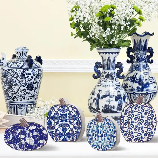 4PCS Fall Pumpkin Wood Centerpiece Table Decor {3}