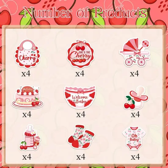 36PCS Cherry Baby Shower Cupcake Toppers {3}