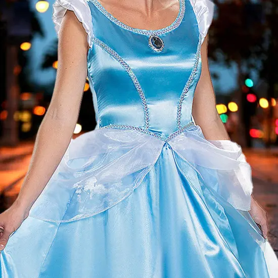 Womens Small Deluxe Cinderella Costume With Shimmery Blue Princess Ball Gown {4}