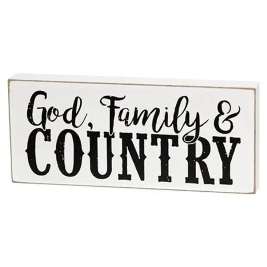 God Family Country Wooden Block Patriotic Shelf Decor Tabletop Sign {1}