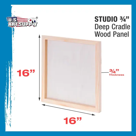 Unfinished Cradled Wood Panels for Painting, 2 Pack of 16x16 inch - Studio Birch Wooden Canvas Boards 3/4" Deep - Mixed-Media Craft, Acrylic, Oil, Encaustic, Paint Pouring Panel Board {3}
