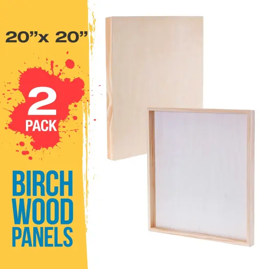 Unfinished Cradled Wood Panels for Painting, 2 Pack of 20x20 inch - Gallery Birch Wooden Canvas Boards 1-1/2" Deep - Mixed-Media Craft, Acrylic, Oil, Encaustic, Paint Pouring {2}