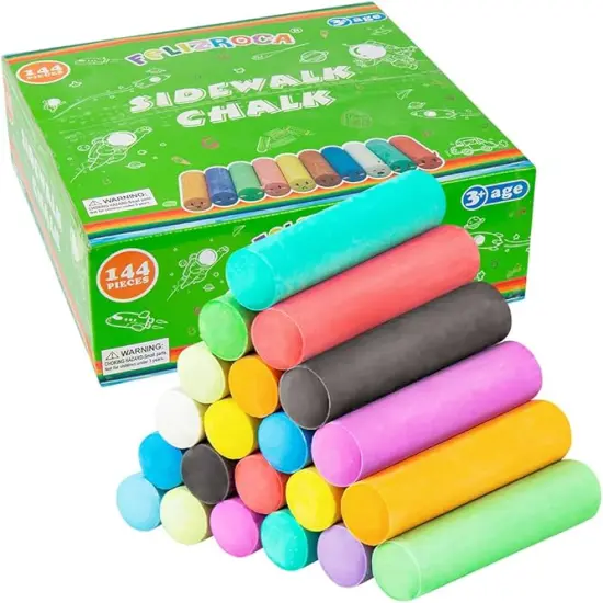 144PCS Washable Sidewalk Chalk Set in 12 Colors Non-Toxic Coloured Jumbo Chalk for Kids, Toddler Painting on Blackboard, Playground, Party {2}