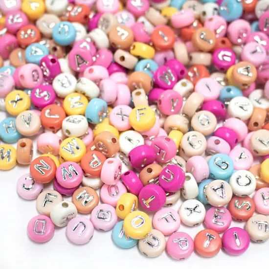 1200pcs Acrylic Colorfull Letter Beads for Jewelry Making Alphabet Beads with Elastic String Bead Cord 7x4mm A-Z Silver Letter Beads for DIY Necklace Friendship Bracelet Making {4}