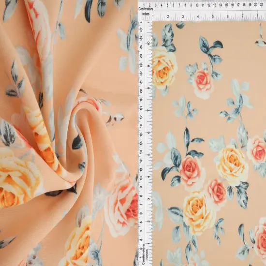 1 Yard 100% Polyester CEY Floral Print Fabric 58/59" Wide PEACH {1}
