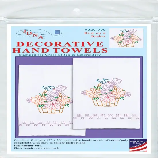 Jack Dempsey Stamped Decorative Hand Towel Pair 17"X28"-Bird On A Basket {1}