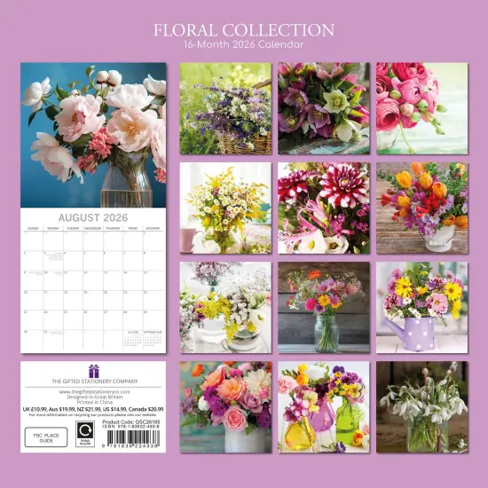 The Gifted Stationary 2026 Square Wall Calendar, Floral Collection, 16-Month Flower Theme with 180 Reminder Stickers (12x12 In) Multicolor {4}
