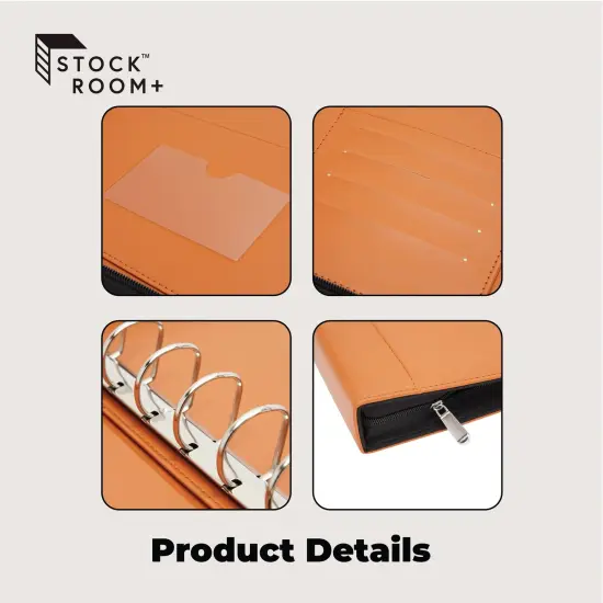 7-Ring Business Check Binder with Zipper for Checkbooks Organization, Brown Zippered Portfolio Organizer, Professional PU Leather Folder Holder for Documents, Cards (15 x 11 x 0.01 inches) {6}