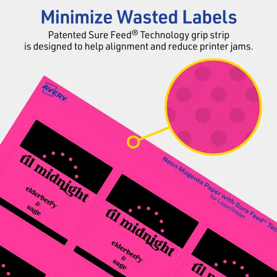 Avery Neon Magenta Paper Labels, 2.5" x 2.5" Square {4}