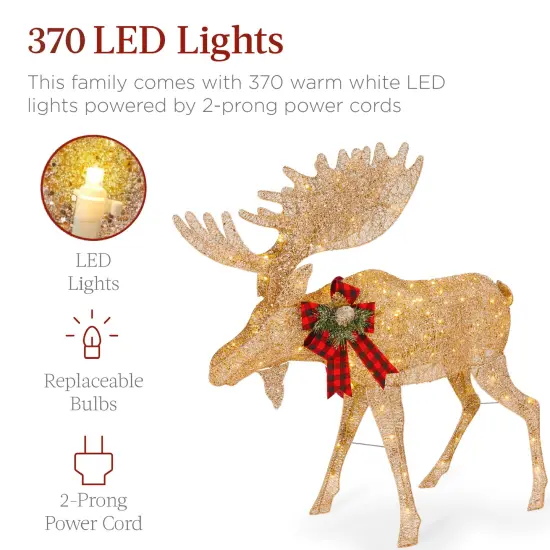 Best Choice Products 2-Piece Moose Family Lighted Christmas Yard D&eacute;cor Set w/ 370 LED Lights, Stakes, Zip Ties Gold {3}