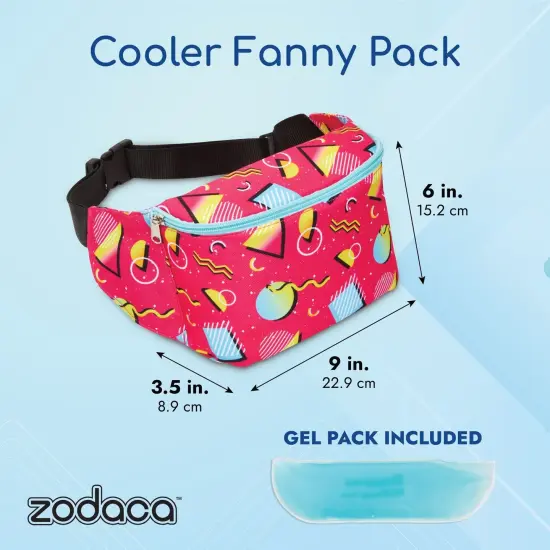 Retro 90's Fanny Pack for Teens, Insulated Waist Bag Cooler with Adjustable Strap, Pink (9 x 6 In) {3}