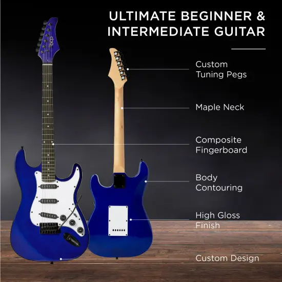 Best Choice Products 39in Full Size Beginner Electric Guitar Kit with Case, Strap, Amp, Whammy Bar Metallic Blue {4}