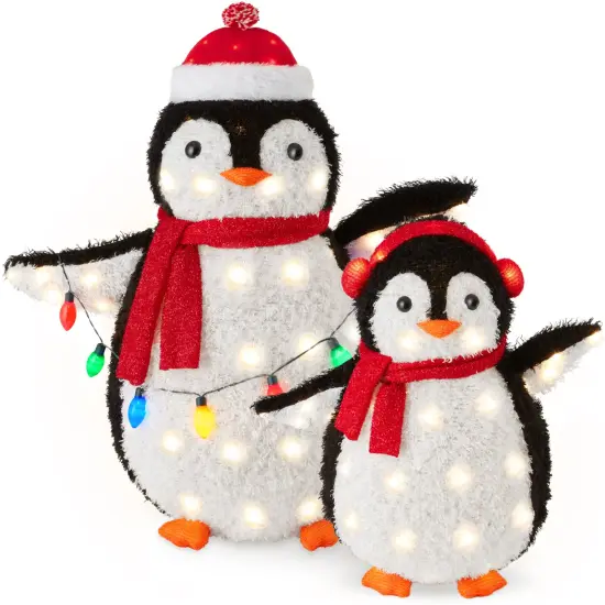 Best Choice Products 2-Piece Lighted 3ft Pop-Up Penguin Family Outdoor Christmas Decoration w/ 150 LED Lights Blue {7}