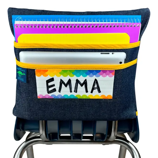 Aussie Pouch Chair Pocket with Double Pocket Design and Name Tag Pocket, Large, 17 Inches, Yellow Trim {1}