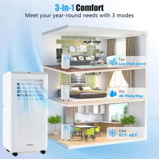 Costway 8000 BTU Portable Air Conditioner 3-in-1 Freestanding Air Cooler with Dehumidifier 5000 BTU(8000BTU ASHRAE) {2}