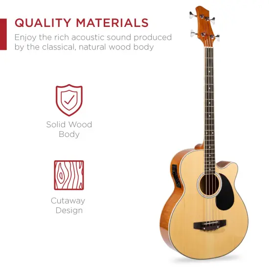 Best Choice Products 22-Fret Full Size Acoustic Electric Bass Guitar w/ 4-Band Equalizer, Truss Rod Natural {3}