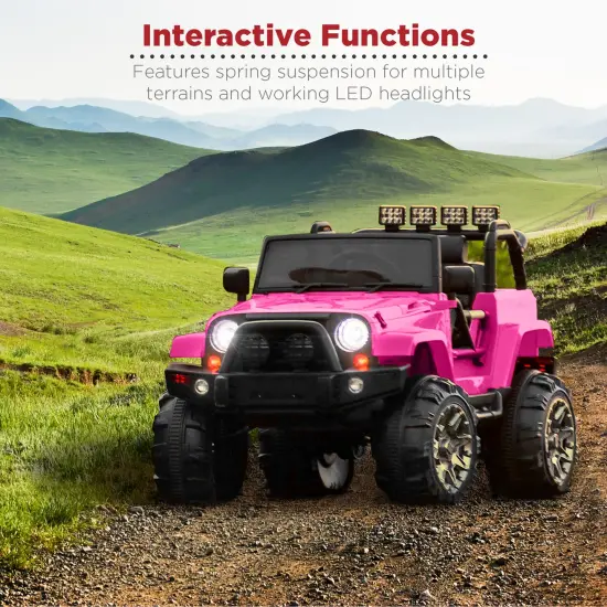 Best Choice Products 12V Kids Ride On Truck Car w/ Remote Control, Spring Suspension, Bluetooth, LED Lights Hot Pink {4}