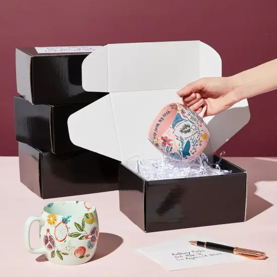 25 Pack Corrugated Packaging Boxes for Shipping, Cardboard Mailers for Small Business, Boutiques, Mailing Gifts, Gift Boxes for Wedding Reception, Bridal Shower (Black, 8x6x4 in) {2}