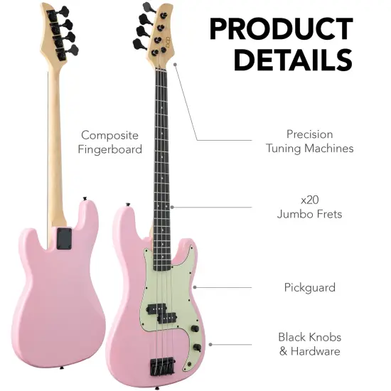 Best Choice Products Full Size Beginner 4-String Electric Guitar Bass Guitar w/ Padded Case Pink/Mint {5}