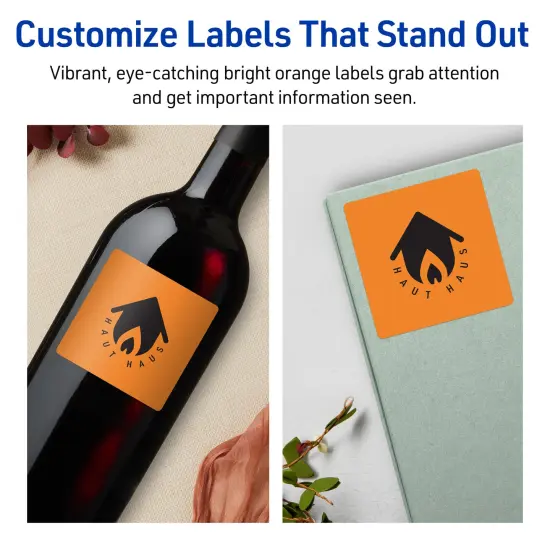 Avery Bright Orange Paper Labels, 2.75" x 2.75" Square {3}
