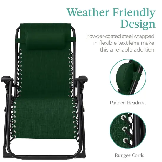 Best Choice Products Oversized Zero Gravity Chair, Folding Recliner w/ Removable Cushion, Side Tray Forest Green {3}