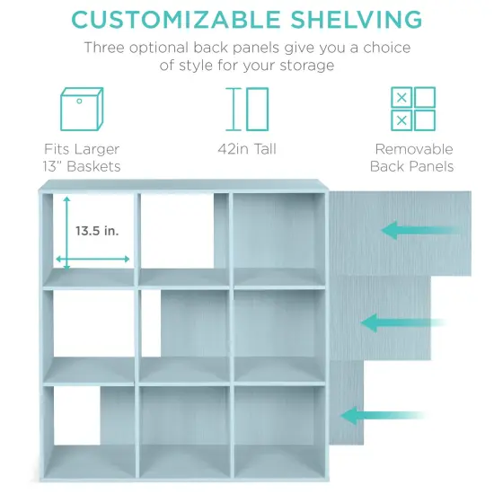 Best Choice Products 9-Cube Bookshelf, 13.5in Display Storage System, Organizer w/ Removable Back Panels Light Blue {3}