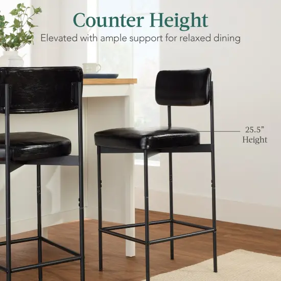 Best Choice Products Set of 2 Faux Leather Counter Stools for Kitchen Island and Dining w/ Metal Frame Midnight Black {5}