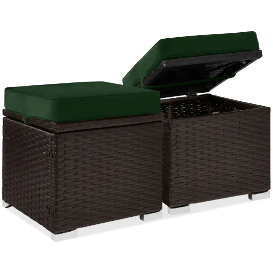 Best Choice Products Set of 2 Wicker Ottomans, Multipurpose Furniture w/ Removable Cushions, Steel Frame Midnight Green/Brown {1}