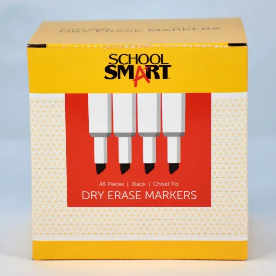 School Smart Dry Erase Markers, Chisel Tip, Low Odor, Black, Pack of 48 {3}