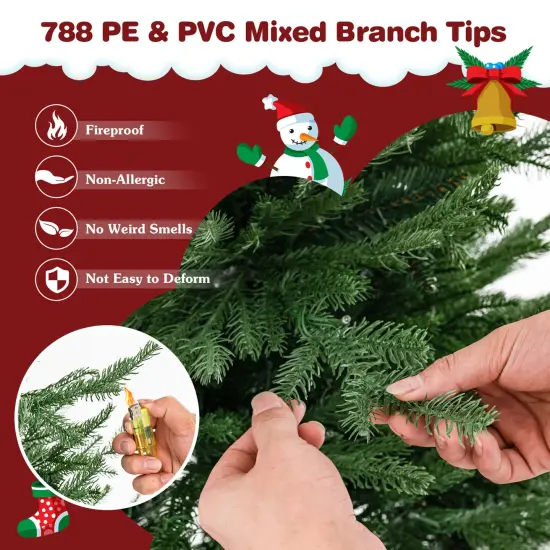 Costway 6/7 FT Pre-Lit Artificial Christmas Tree Hinged 788/1130 Branch Tips & 280/380 LED Lights {5}