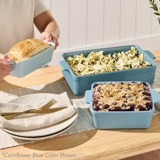 Best Choice Products Ceramic Bakeware Set of 3 Casserole, Loaf, and Square Dishes w/ Handles French Gray {6}