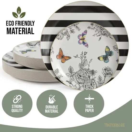 Earthtrends Heavy Duty Paper Plates for parties &ndash; Includes 8-Inch Paper Dessert Plates and 10-Inch Paper Dinner Plates &ndash; Disposable Floral Paper Plates for Parties, Weddings, Events, BBQs, Birthdays, Catering, Holidays &ndash; Elegant Tableware Set Monarch 80 {2}