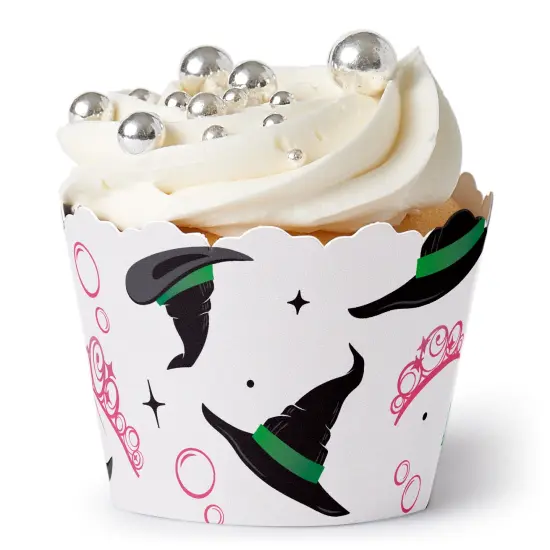 Big Dot of Happiness Witch Cupcake Wrappers, Adjustable Fit, Pink and Green Birthday Party or Good Witch Halloween Party Decorations - Set of 12 {1}