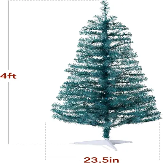 4ft Pre Lit Christmas Tree Mini Artificial Tree with Twinkling LED Lights for Bedroom or Apartment Peacock Blue {4}