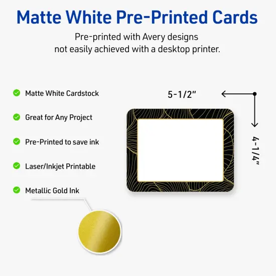 Avery Printable Rounded Corner Postcards with Sure Feed Technology, Pre-Printed Black Border with Gold Pattern, Matte White, 4.25" x 5.5", Laser & Inkjet Compatible, 20 Total {2}