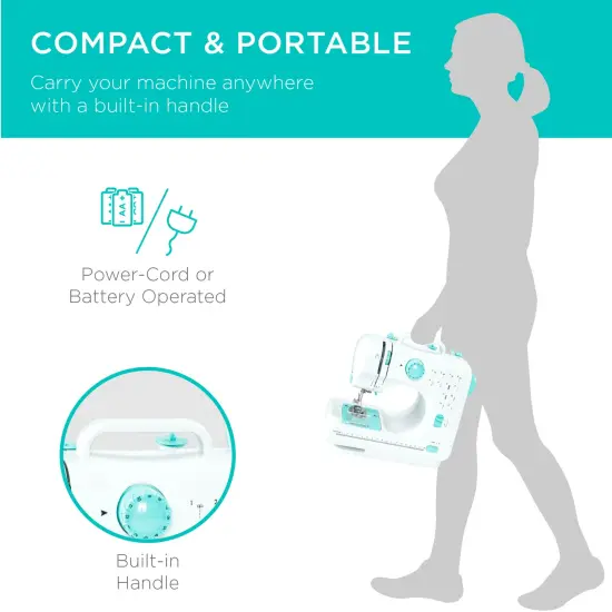 Best Choice Products 6V Portable Sewing Machine, 42-Piece Beginners Kit w/ 12 Stitch Patterns Teal/White {5}