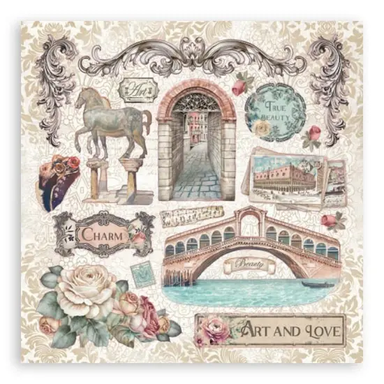 Stamperia Stickers 6.49"x6.49" 4 sheets-Venice City of Art {6}