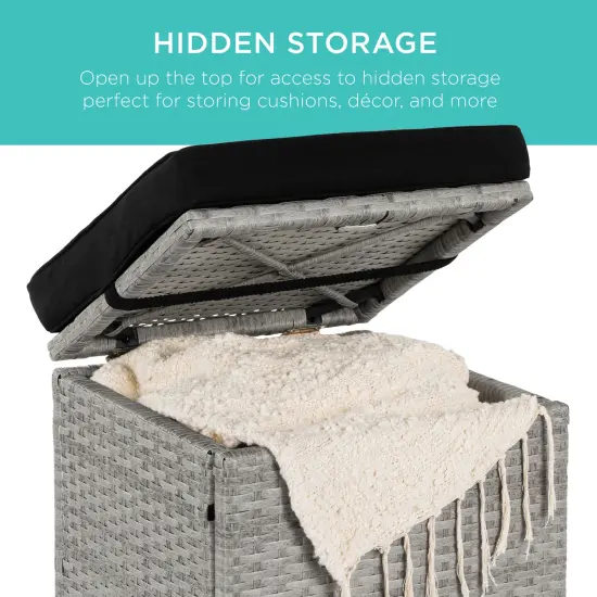 Best Choice Products Set of 2 Wicker Ottomans, Multipurpose Furniture w/ Removable Cushions, Steel Frame Gray/Black {2}