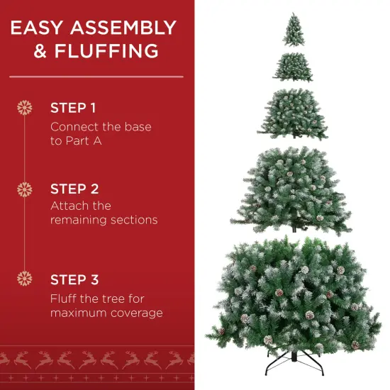 Best Choice Products Pre-Decorated Holiday Christmas Pine Tree w/ Branch Tips, Partially Flocked, Metal Base {4}