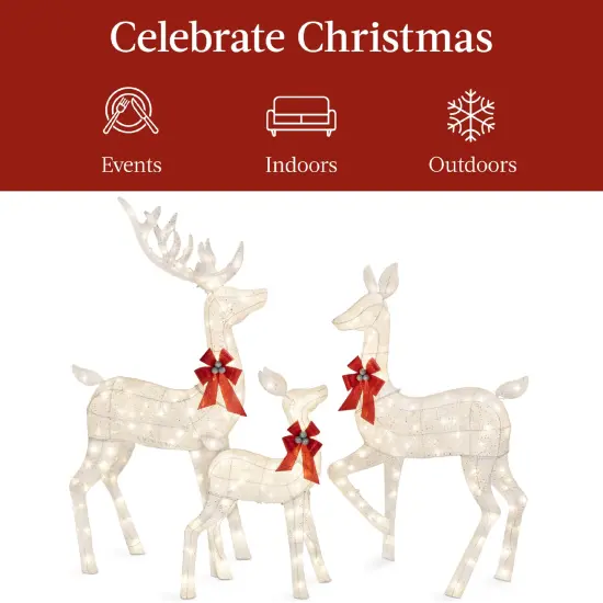 Best Choice Products 3-Piece Lighted Christmas Deer Set Outdoor Yard Decoration with 360 LED Lights, Stakes White {6}