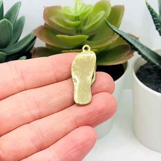 Red White and Blue Enamel Gold Plated Flip Flop Sandal 3D Charms with Rhinestones, 33x12mm {5}