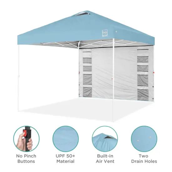 Best Choice Products 10x10ft Easy Setup Pop Up Canopy, Portable Tent w/ Side Wall, 1-Button Push, Case Blue/White {5}