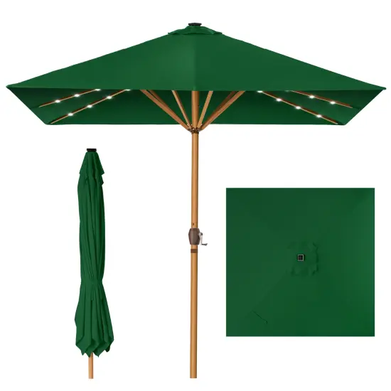 Best Choice Products 9ft Deep Square Solar LED Lighted Patio Umbrella w/ Faux Wood Texture, UV-Resistant Green {1}