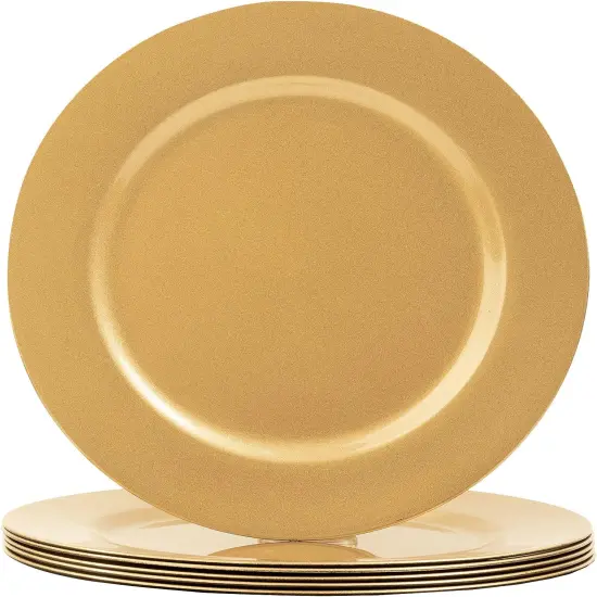 Gold Charger Plates, Set of 6, 13-Inch Round Plastic Plate Chargers for Dinner Plate, Table Setting, Elegant Wedding Decor {1}