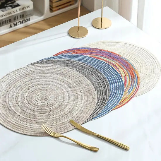 Round Cotton Placemats Set of 6 Washable Round Placemat 15 inch Round Braided Placemats Circle Placemat {4}