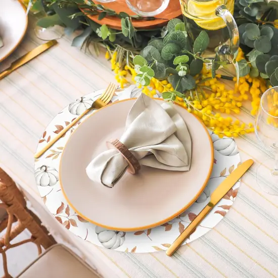 50 Sheets Fall Pumpkin Leaves Paper Placemat Orange White Round Paper Table Mat {3}